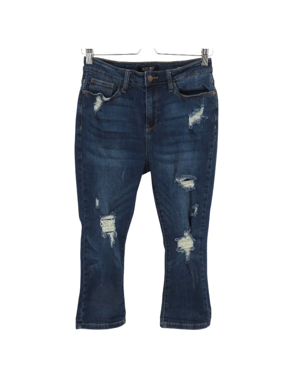 Judy Blue Women 7 28 Capri Fit Dark Blue Whiskered Distressed Denim Jeans Pants